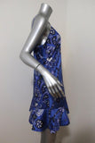 Caroline Constas Slip Dress Tina Blue Paisley Print Stretch Satin Size Large - Celebrity Owned