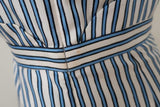 Carven Dress Blue/White Striped Silk Twill Size 36 Sleeveless Ruffled Faux-Wrap - Celebrity Owned