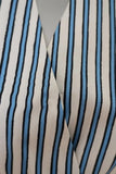 Carven Dress Blue/White Striped Silk Twill Size 36 Sleeveless Ruffled Faux-Wrap - Celebrity Owned
