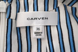 Carven Dress Blue/White Striped Silk Twill Size 36 Sleeveless Ruffled Faux-Wrap - Celebrity Owned