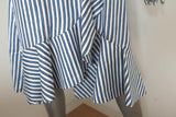 Carven Dress Blue/White Striped Silk Twill Size 36 Sleeveless Ruffled Faux-Wrap - Celebrity Owned