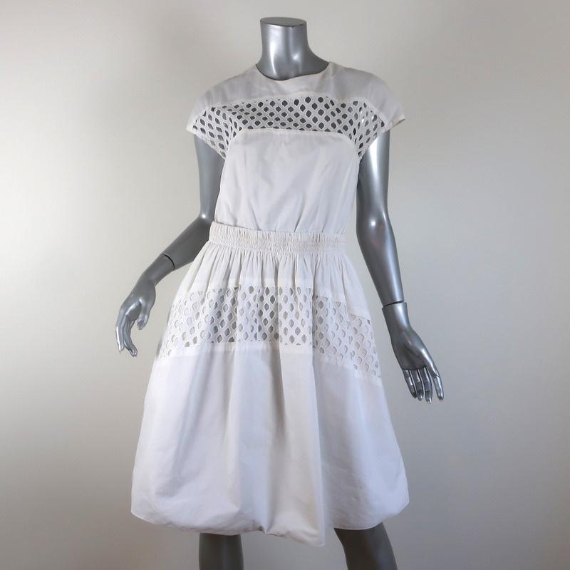 Carven Dress White Cutout Cotton Eyelet Size 40 Cap Sleeve Fit & Flare Celebrity Owned Carven Dress White Cutout Cotton Eyelet Size 40 Cap Sleeve Fit & Flare Celebrity Owned