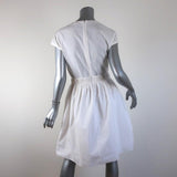 Carven Dress White Cutout Cotton Eyelet Size 40 Cap Sleeve Fit & Flare - Celebrity Owned