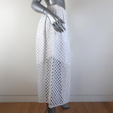 Carven Midi Skirt White Eyelet-Embroidered Cutout Cotton Size 38 - Celebrity Owned