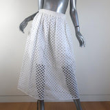 Carven Midi Skirt White Eyelet-Embroidered Cutout Cotton Size 38 - Celebrity Owned