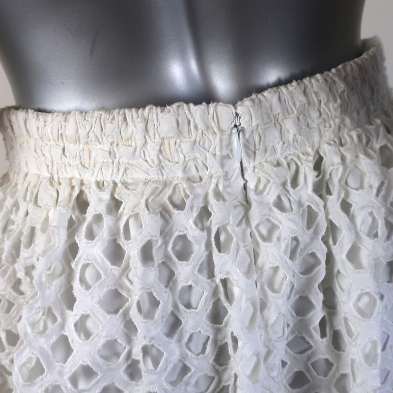 Carven Midi Skirt White Eyelet-Embroidered Cutout Cotton Size 38 - Celebrity Owned