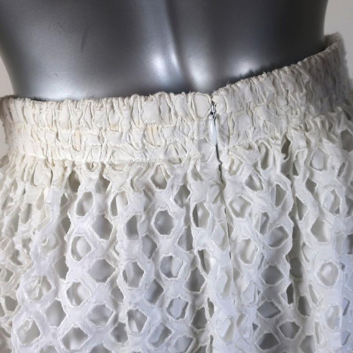 Carven Midi Skirt White Eyelet-Embroidered Cutout Cotton Size 38 - Celebrity Owned