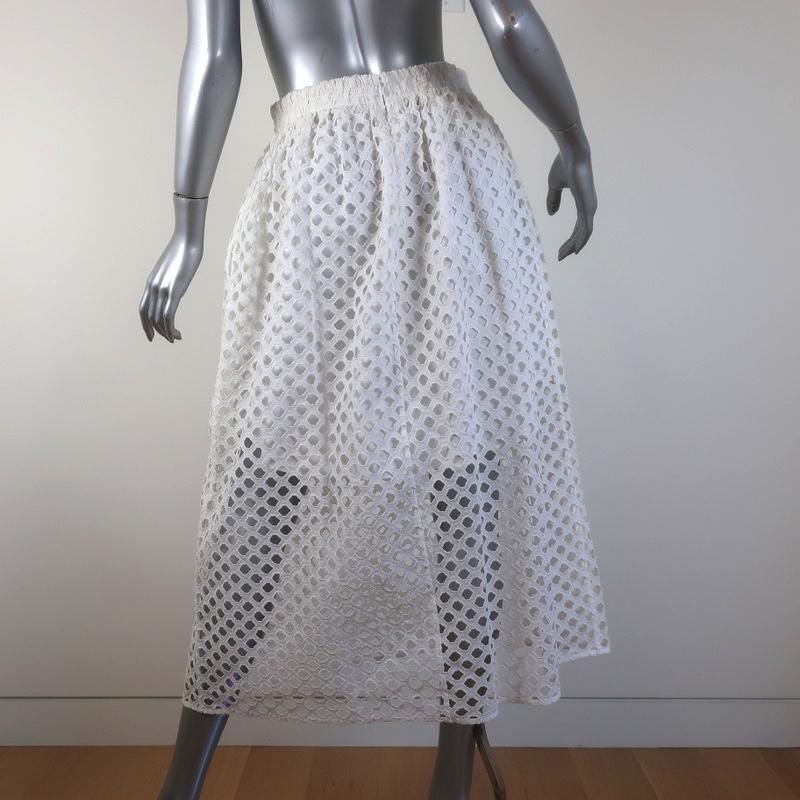 Carven Midi Skirt White Eyelet-Embroidered Cutout Cotton Size 38 - Celebrity Owned