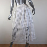 Carven Midi Skirt White Eyelet-Embroidered Cutout Cotton Size 38 - Celebrity Owned
