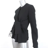Cedric Charlier Tie-Waist Jacket Black Wool Blend Size US 6 - Celebrity Owned