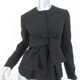 Cedric Charlier Tie-Waist Jacket Black Wool Blend Size US 6 - Celebrity Owned