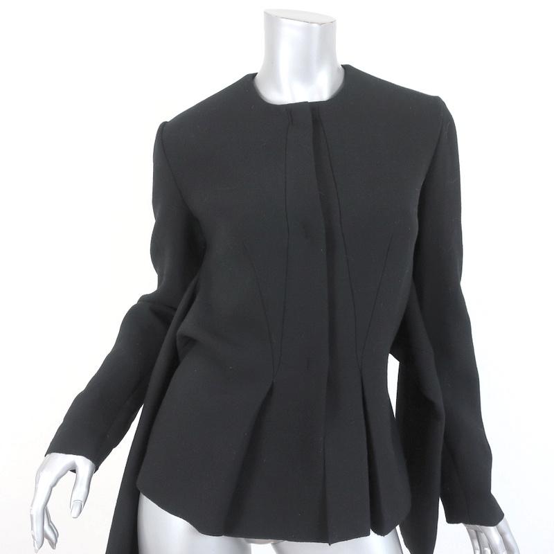 Cedric Charlier Tie-Waist Jacket Black Wool Blend Size US 6 - Celebrity Owned