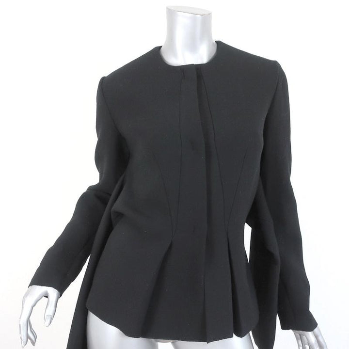 Cedric Charlier Tie-Waist Jacket Black Wool Blend Size US 6 - Celebrity Owned
