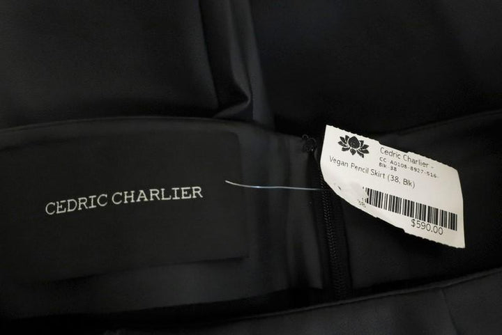 Cedric Charlier Vegan Leather Pencil Skirt Black Size US 4 NEW - Celebrity Owned