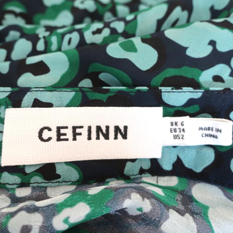 CEFINN Ruffle Hem Midi Skirt Maria Mint Leopard Print Silk-Blend Size US 2 - Celebrity Owned