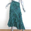 CEFINN Ruffle Hem Midi Skirt Maria Mint Leopard Print Silk-Blend Size US 2