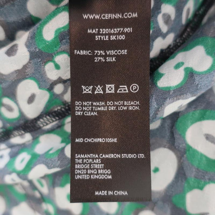 CEFINN Ruffle Hem Midi Skirt Maria Mint Leopard Print Silk-Blend Size US 2 - Celebrity Owned