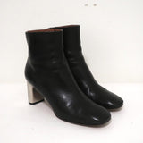 Celine Bam Bam Ankle Boots Black Leather Size 37 Metal Heel Booties - Celebrity Owned