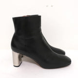 Celine Bam Bam Ankle Boots Black Leather Size 37 Metal Heel Booties - Celebrity Owned