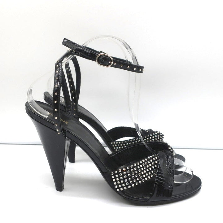 Celine Crystal-Embellished Twist Sandals Black Patent Leather Size 38.5 - Celebrity Owned