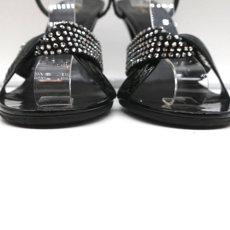 Celine Crystal-Embellished Twist Sandals Black Patent Leather Size 38.5 - Celebrity Owned