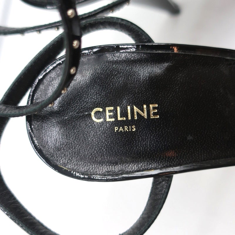 Celine Crystal-Embellished Twist Sandals Black Patent Leather Size 38.5 - Celebrity Owned