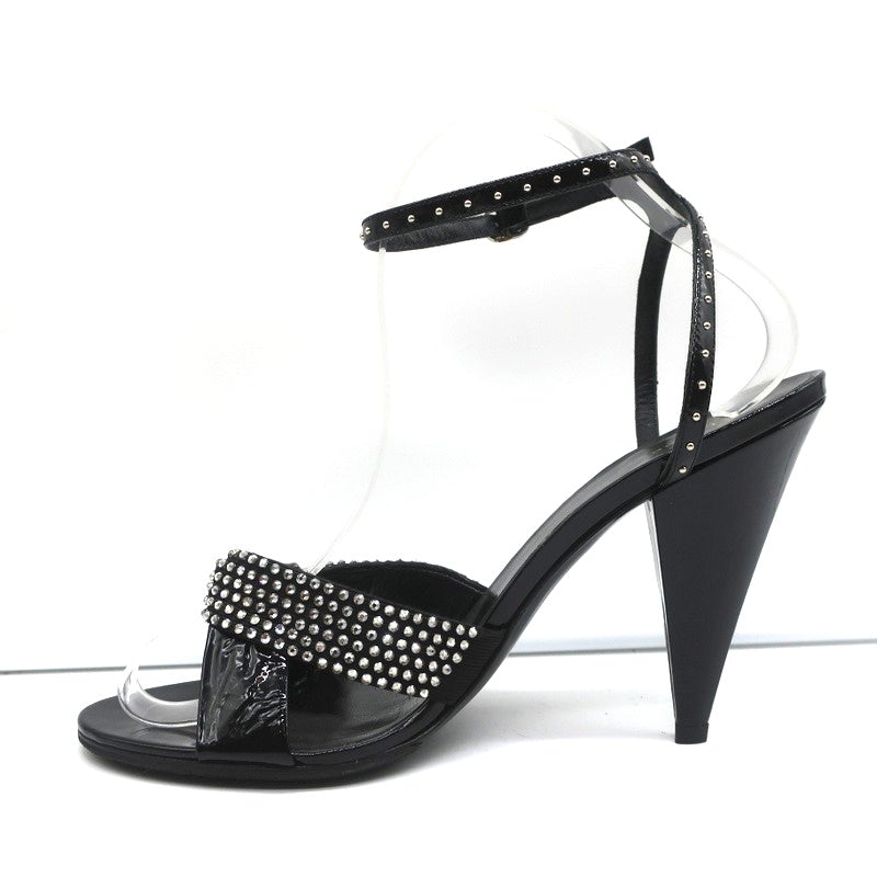 Celine Crystal-Embellished Twist Sandals Black Patent Leather Size 38.5 - Celebrity Owned