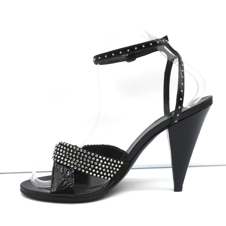 Celine Crystal-Embellished Twist Sandals Black Patent Leather Size 38.5 - Celebrity Owned