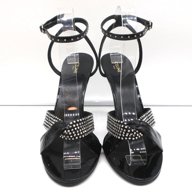 Celine Crystal-Embellished Twist Sandals Black Patent Leather Size 38.5 - Celebrity Owned