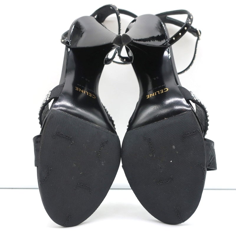 Celine Crystal-Embellished Twist Sandals Black Patent Leather Size 38.5 - Celebrity Owned