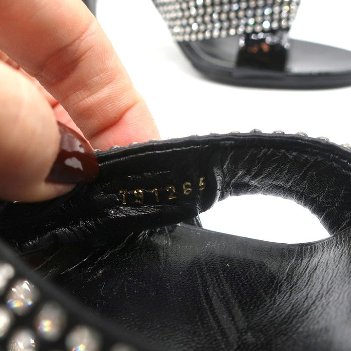 Celine Crystal-Embellished Twist Sandals Black Patent Leather Size 38.5 - Celebrity Owned
