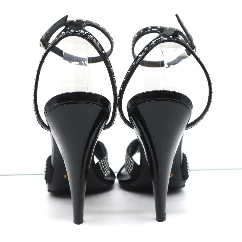 Celine Crystal-Embellished Twist Sandals Black Patent Leather Size 38.5 - Celebrity Owned