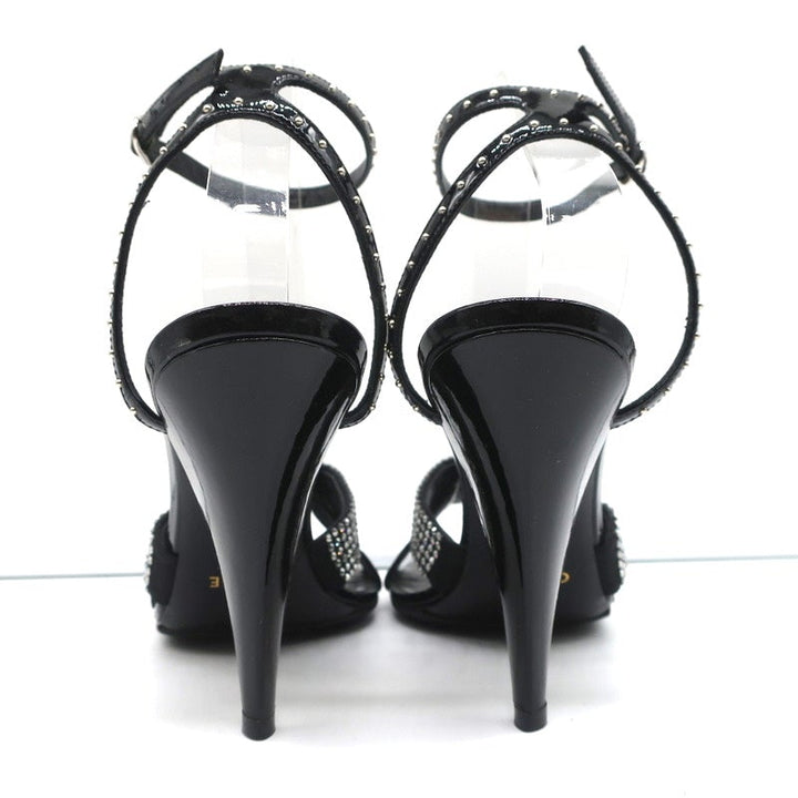 Celine Crystal-Embellished Twist Sandals Black Patent Leather Size 38.5 - Celebrity Owned