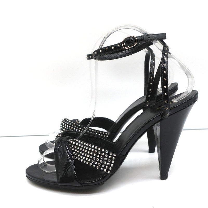 Celine Crystal-Embellished Twist Sandals Black Patent Leather Size 38.5 - Celebrity Owned
