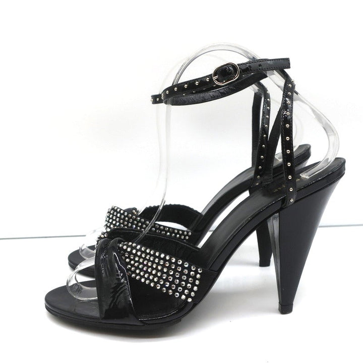 Celine Crystal-Embellished Twist Sandals Black Patent Leather Size 38.5 - Celebrity Owned