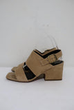 Celine Slingback Sandals Beige Suede Size 38.5 Open Toe Block Heel NEW - Celebrity Owned