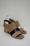 Celine Slingback Sandals Beige Suede Size 38.5 Open Toe Block Heel NEW - Celebrity Owned
