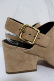 Celine Slingback Sandals Beige Suede Size 38.5 Open Toe Block Heel NEW - Celebrity Owned