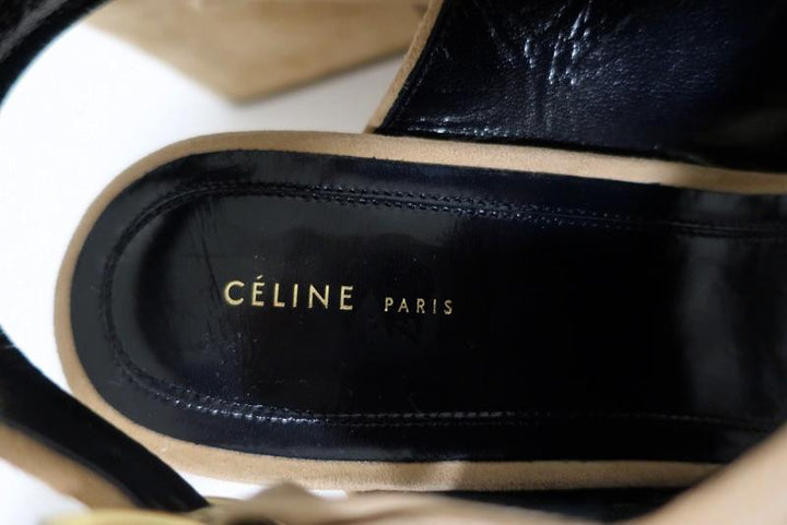 Celine Slingback Sandals Beige Suede Size 38.5 Open Toe Block Heel NEW - Celebrity Owned