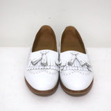 Celine Tassel Wingtip Loafers White Leather Size 38 Slip-On Flats - Celebrity Owned