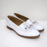 Celine Tassel Wingtip Loafers White Leather Size 38 Slip-On Flats - Celebrity Owned