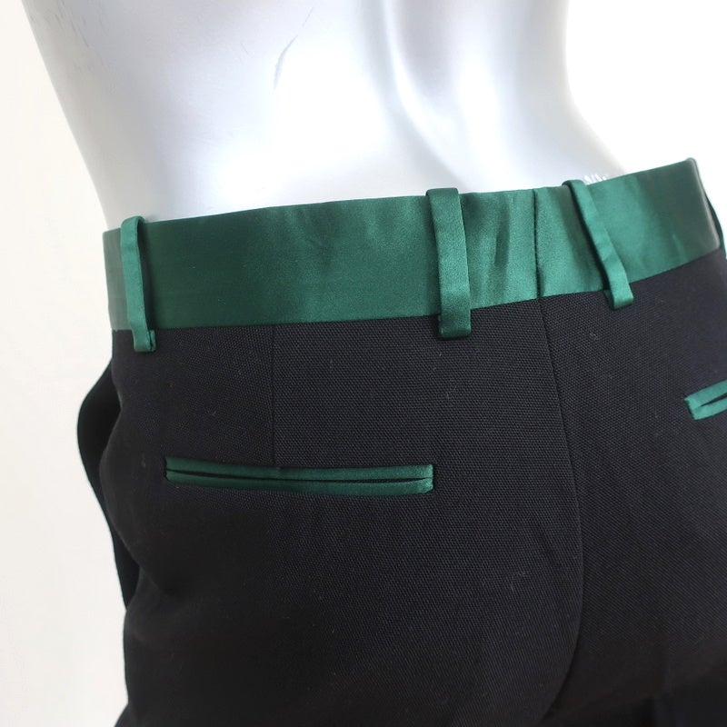Celine Tuxedo Pants Green Satin-Trim Black Wool Size 36 - Celebrity Owned