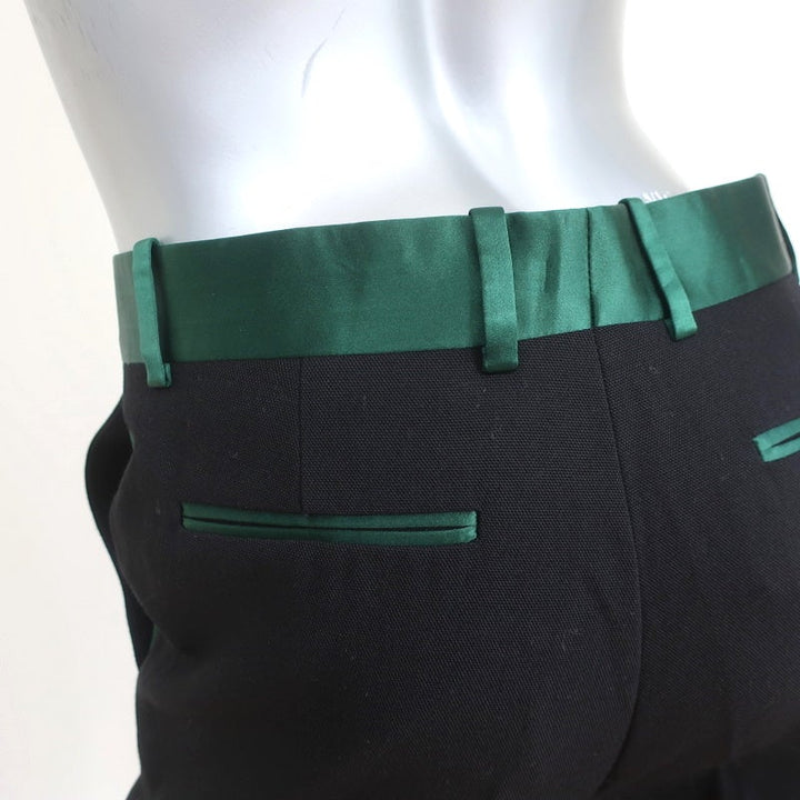 Celine Tuxedo Pants Green Satin-Trim Black Wool Size 36 - Celebrity Owned