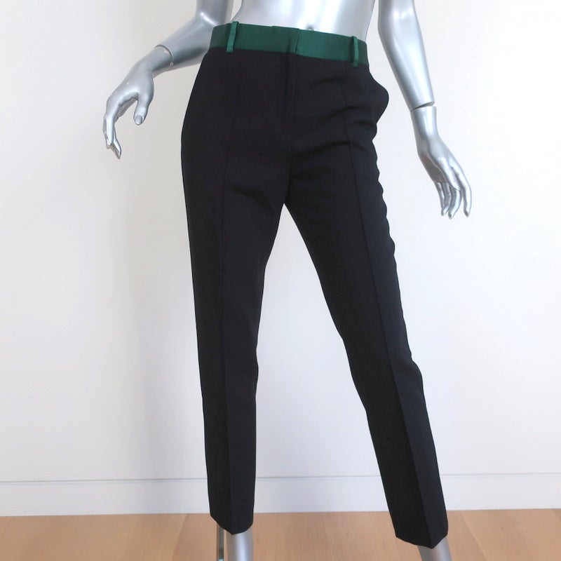 Celine Tuxedo Pants Green Satin-Trim Black Wool Size 36 – Celebrity Owned