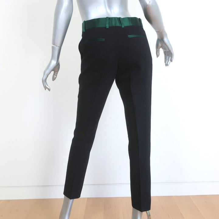 Celine Tuxedo Pants Green Satin-Trim Black Wool Size 36 - Celebrity Owned