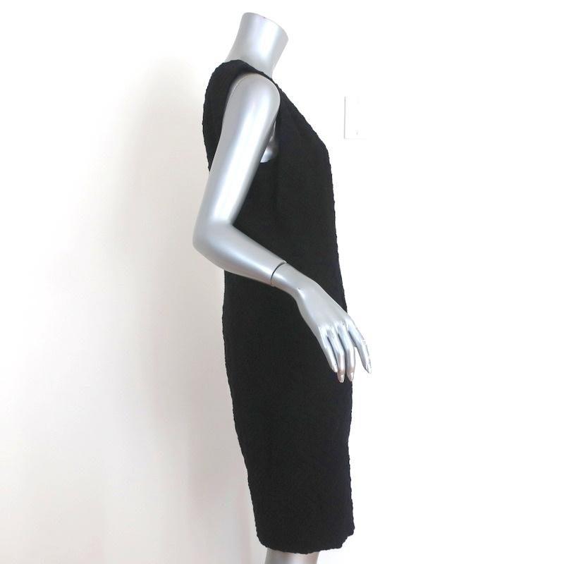 Chanel 09A Dress Black Zig Zag Embroidered Wool Size 42 Sleeveless Shift