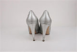 Chanel 15C Cap Toe Platform Pumps Silver Metallic & Black Leather Size 38.5 - Celebrity Owned