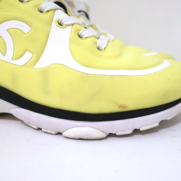 Chanel CC Lycra Sneakers Neon Yellow Size 37 - Celebrity Owned
