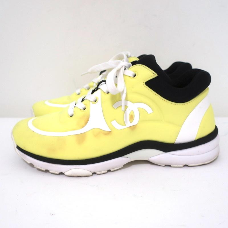 Chanel CC Lycra Sneakers Neon Yellow Size 37 - Celebrity Owned