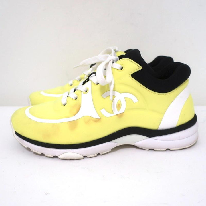 Chanel CC Lycra Sneakers Neon Yellow Size 37 - Celebrity Owned